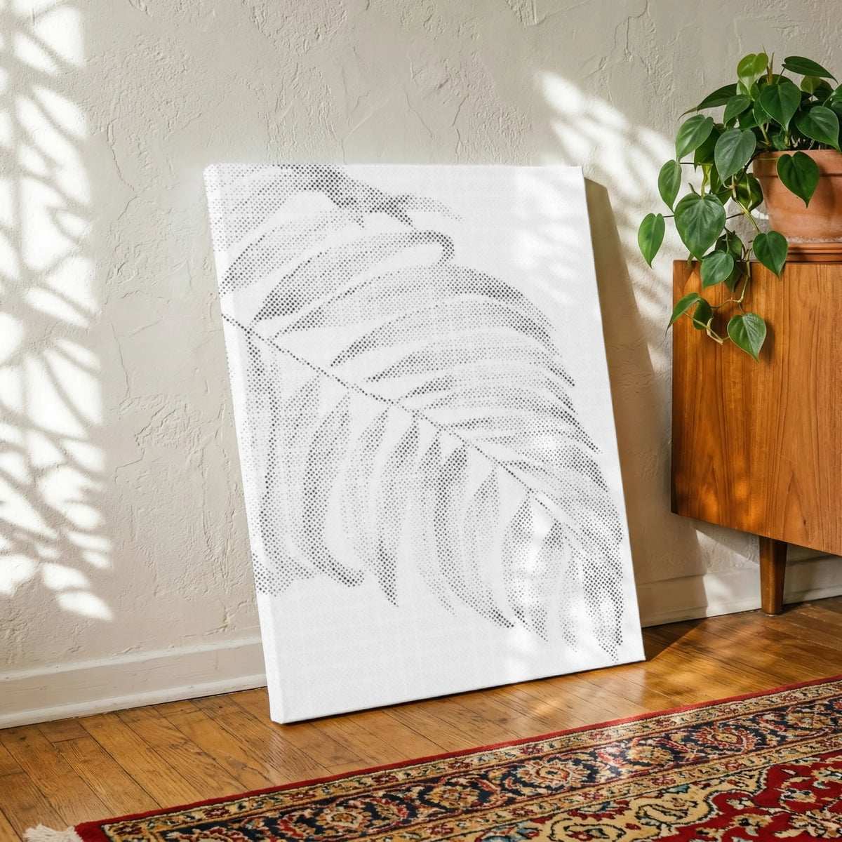 Feuille de palmier minimaliste • Peinture par points en œuvre de peinture par points terminée