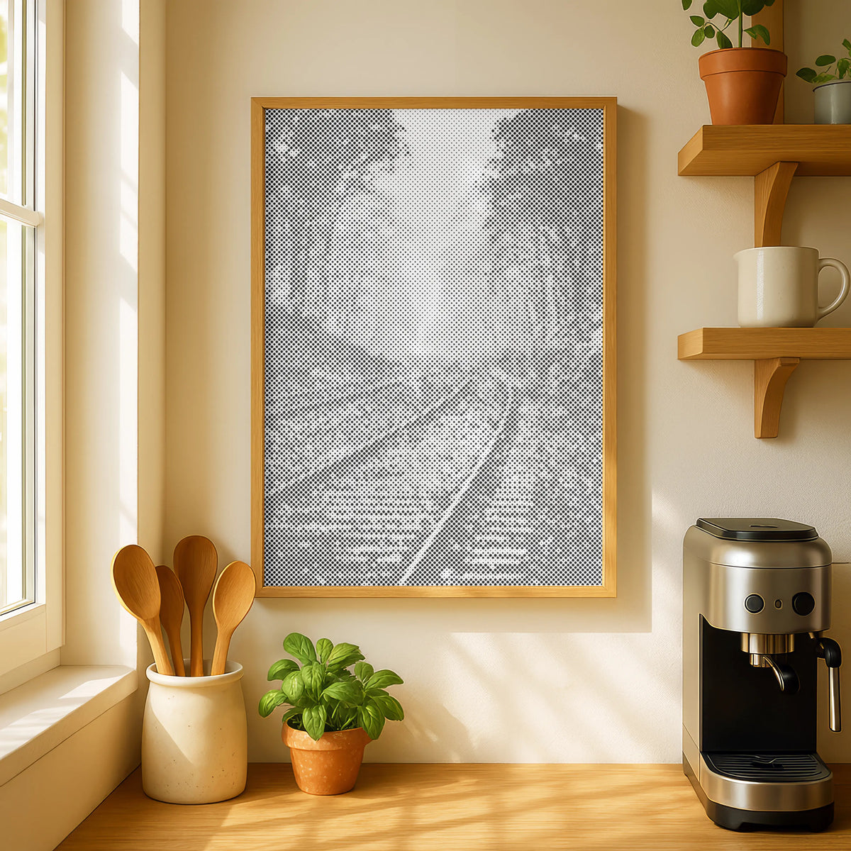 Gleise im Nebel – Wald | Peinture par Points Artisanale Kit Complet en œuvre de peinture par points terminée