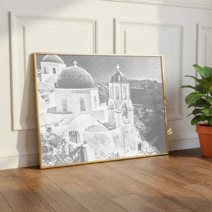Dômes de Santorin au bord de la mer • Peinture par points