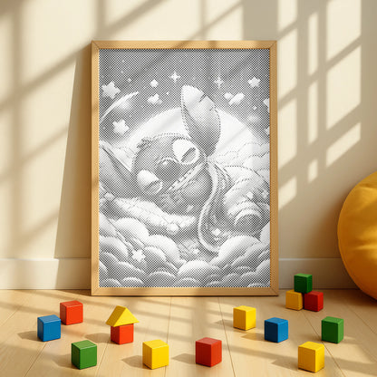 Stitch endormi sur les nuages • Peinture par points