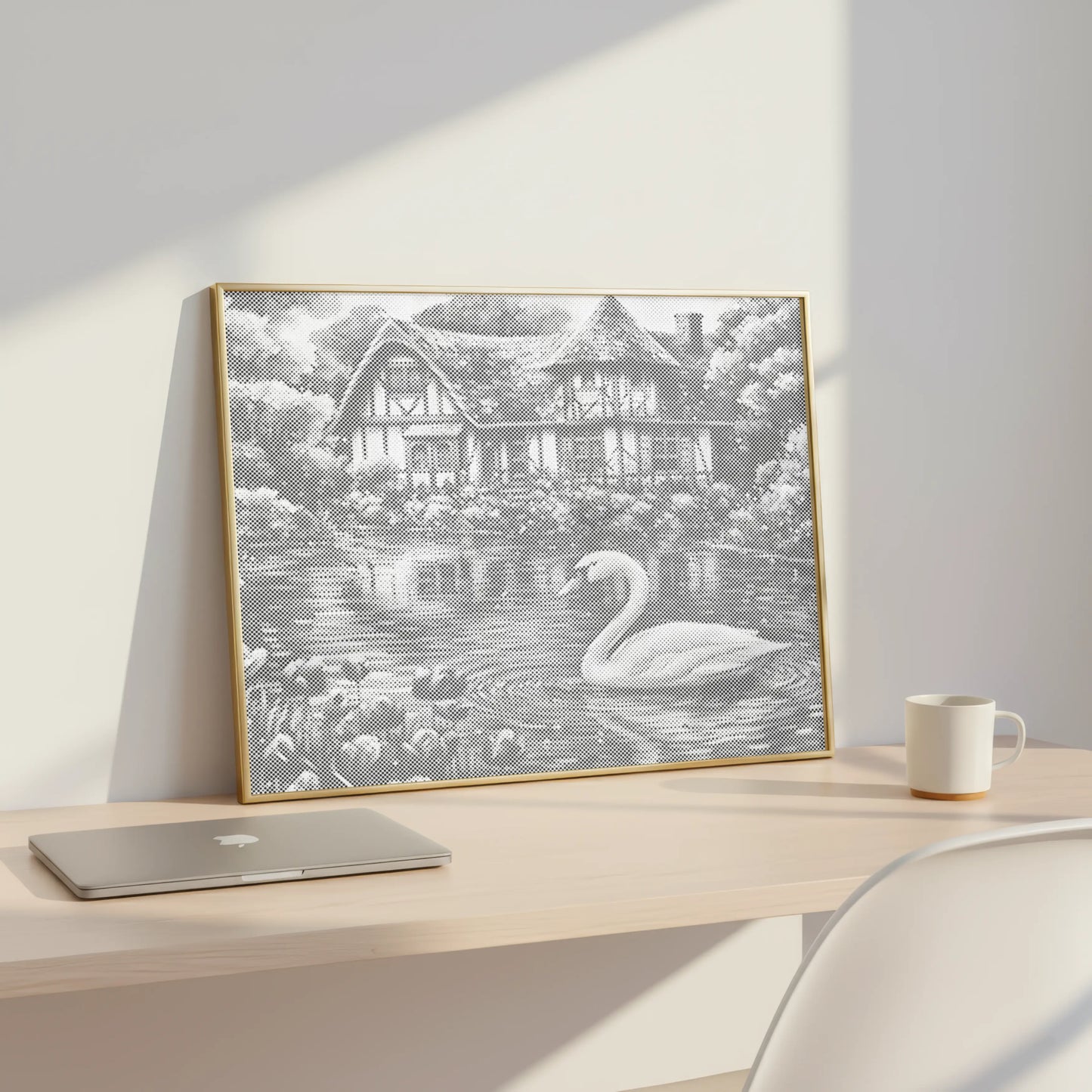 Cygne sur le lac • Peinture par points
