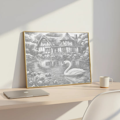 Cygne sur le lac • Peinture par points