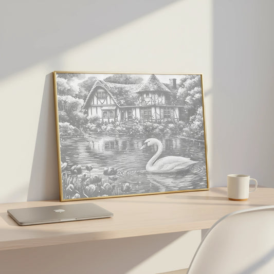 Cygne sur le lac • Peinture par points