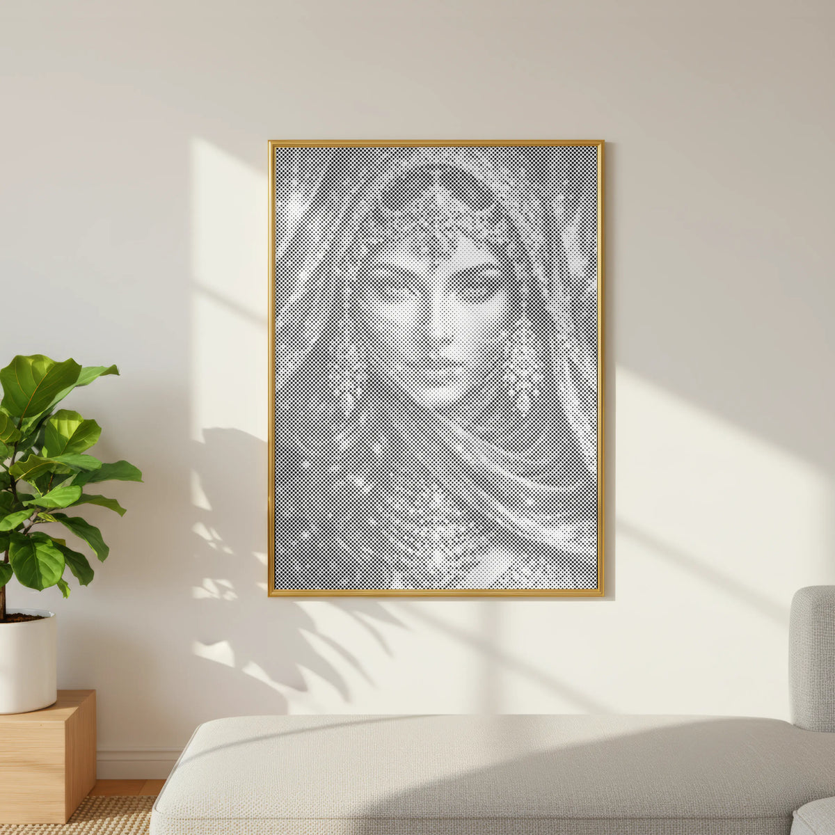 Portrait arabe au voile d’or • Peinture par points en œuvre de peinture par points terminée
