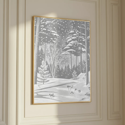 Forêt d’hiver sous la neige • Peinture par points