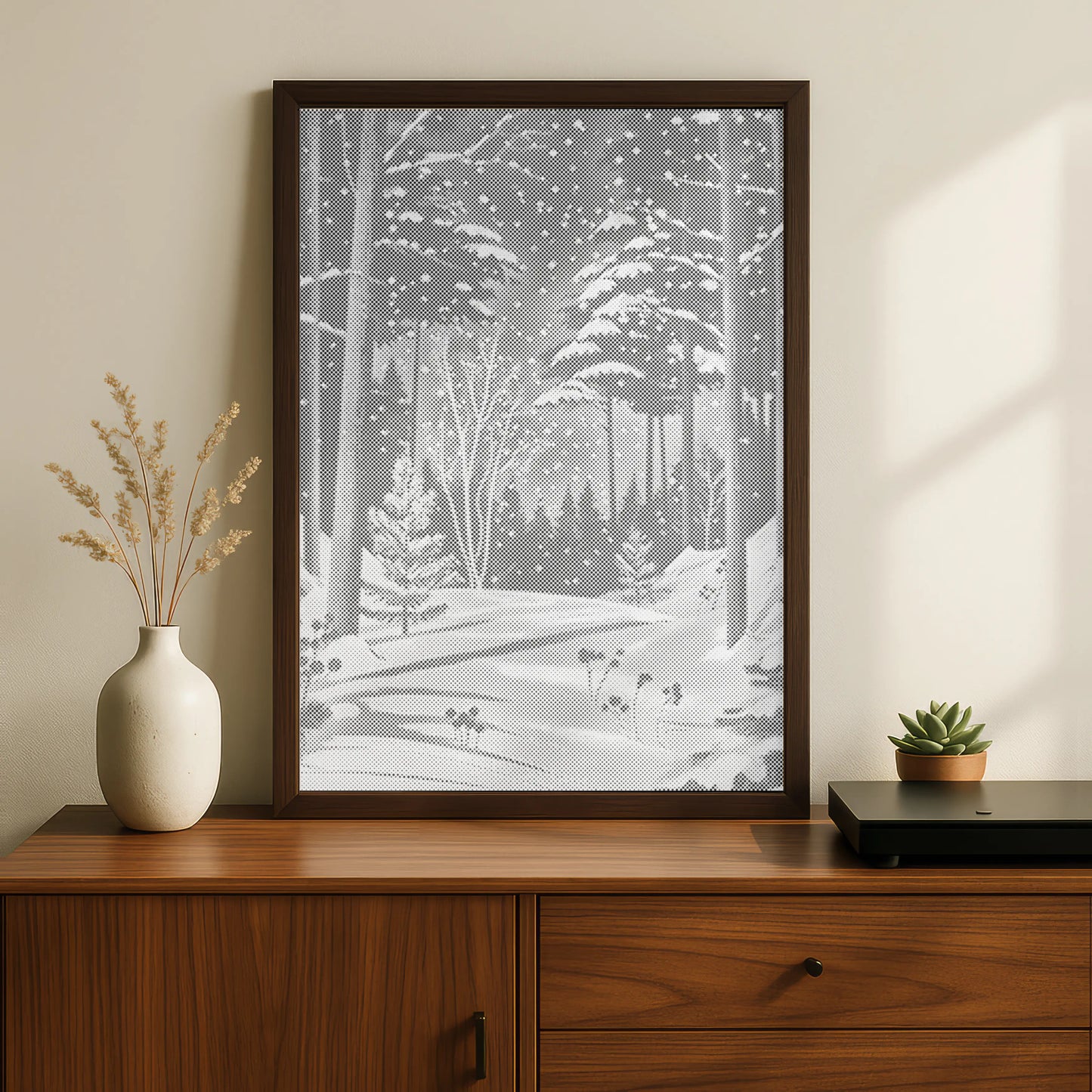 Forêt d’hiver sous la neige • Peinture par points