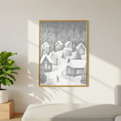 Village d’hiver avec skieur • Peinture par points