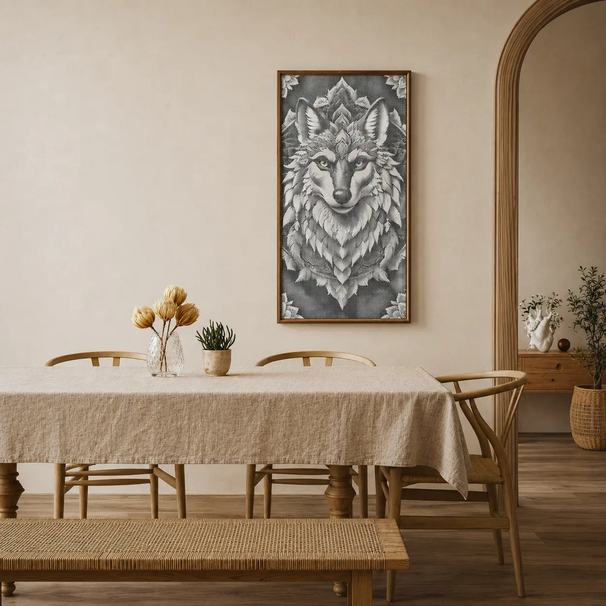 Wolf Mandala et Géométrie Sacrée | Peinture par Points Artisanale Kit Complet en œuvre de peinture par points terminée