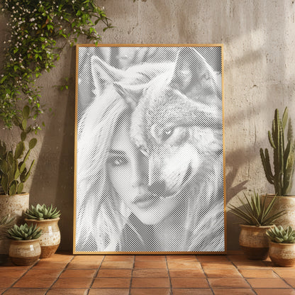 Frau & Wolf – Doppelporträt | Peinture par Points Artisanale Kit Complet