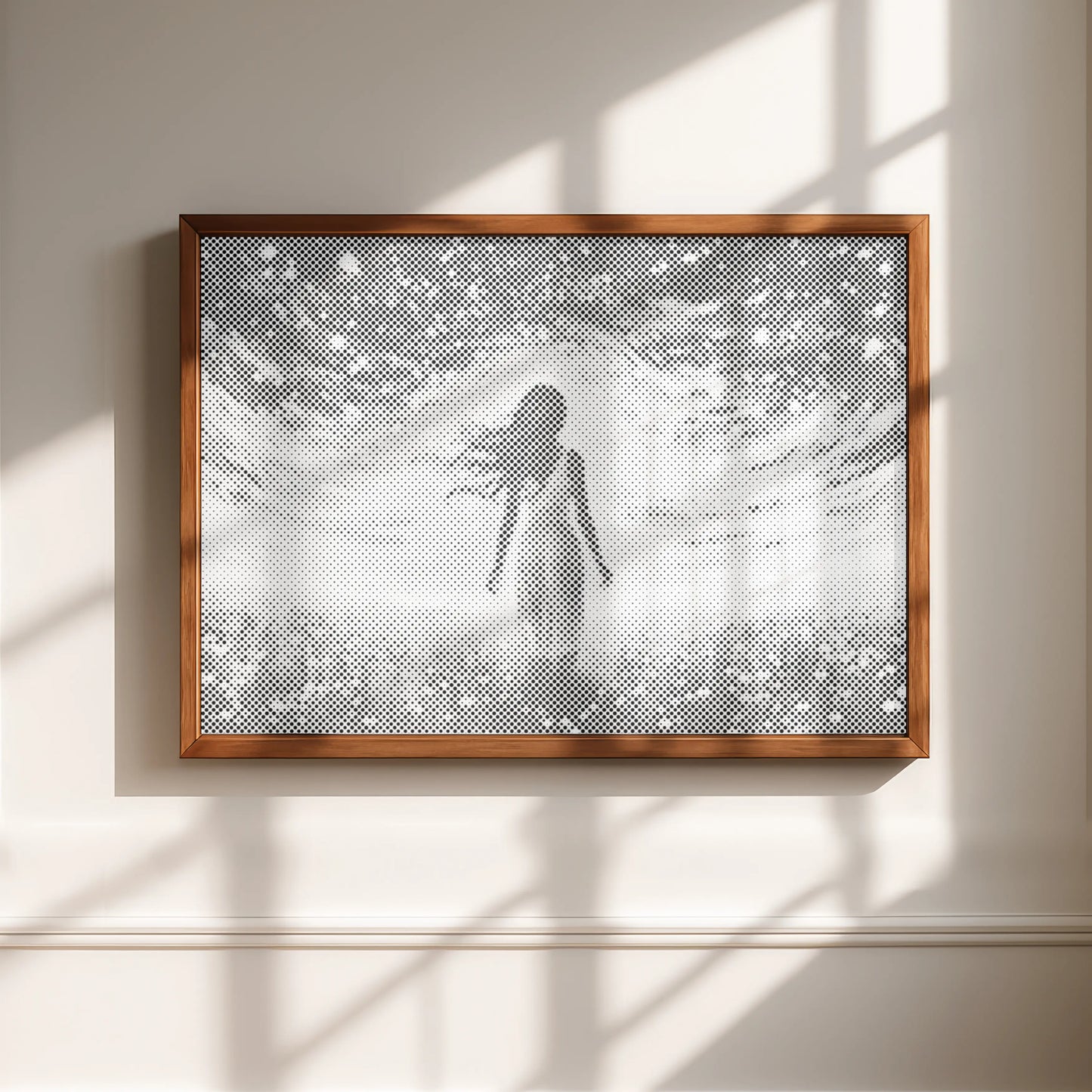 Femme dans un champ de lumière nocturne • Peinture par points