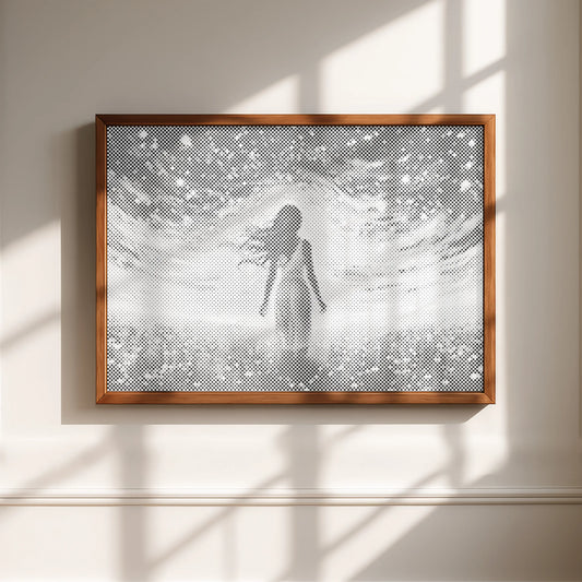 Femme dans un champ de lumière nocturne • Peinture par points