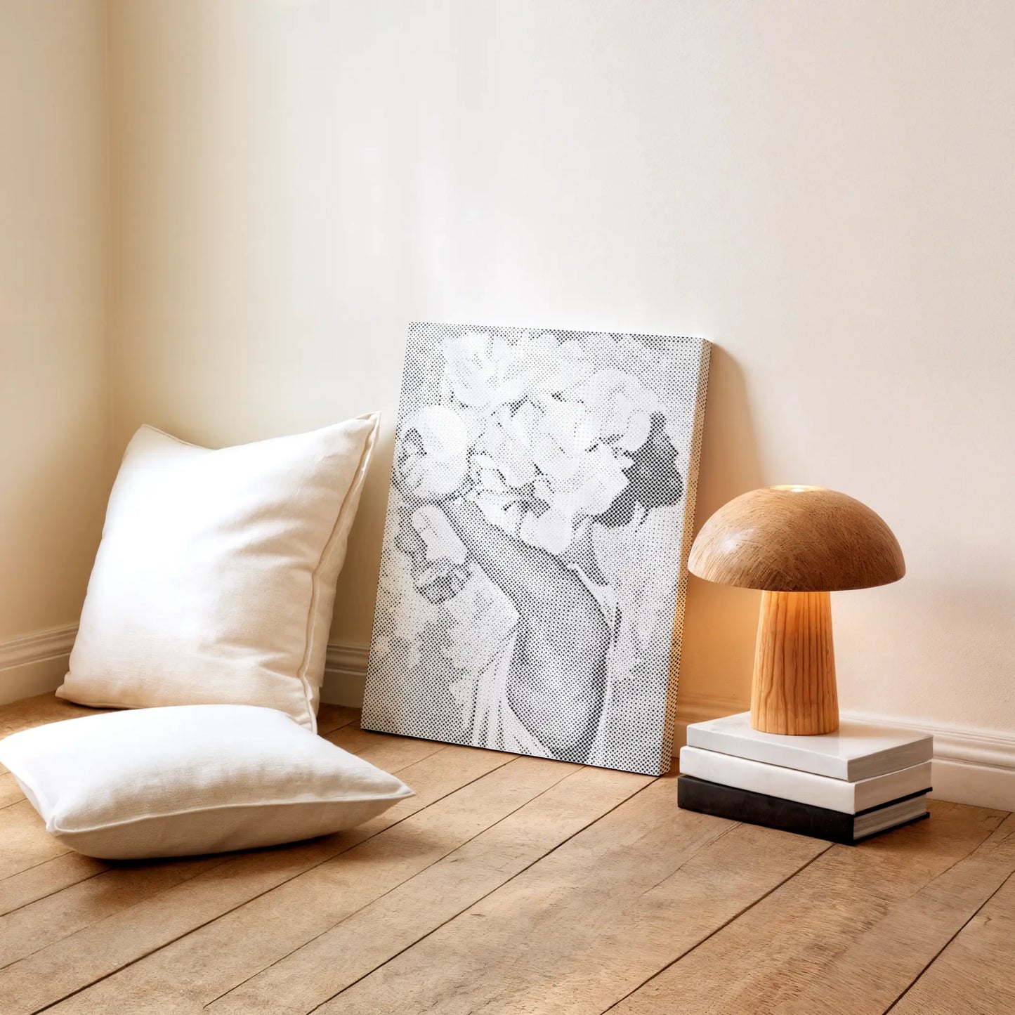 Femme à la couronne de fleurs • Peinture par points