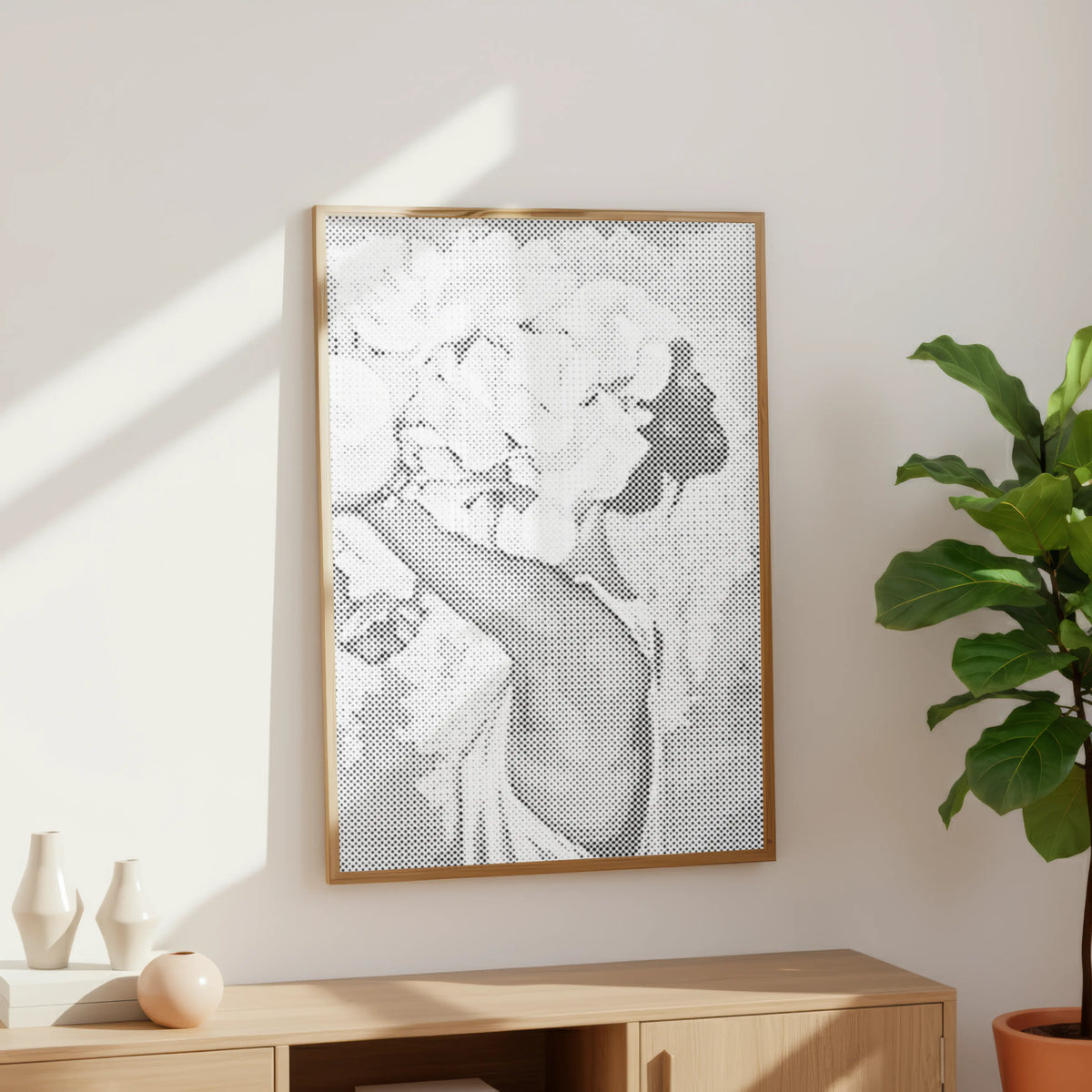 Femme à la couronne de fleurs • Peinture par points en œuvre de peinture par points terminée