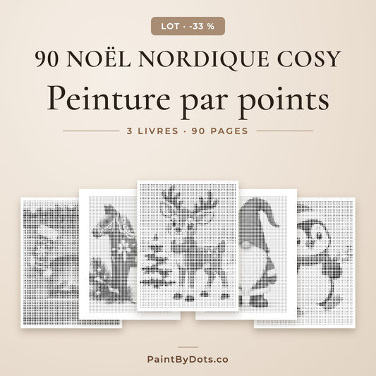 Lot Noël nordique cosy de peinture par points avec 90 pages à imprimer de 3 livres