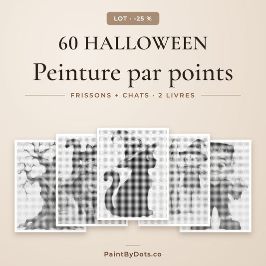 Lot Halloween de peinture par points avec 60 pages à imprimer de 2 livres