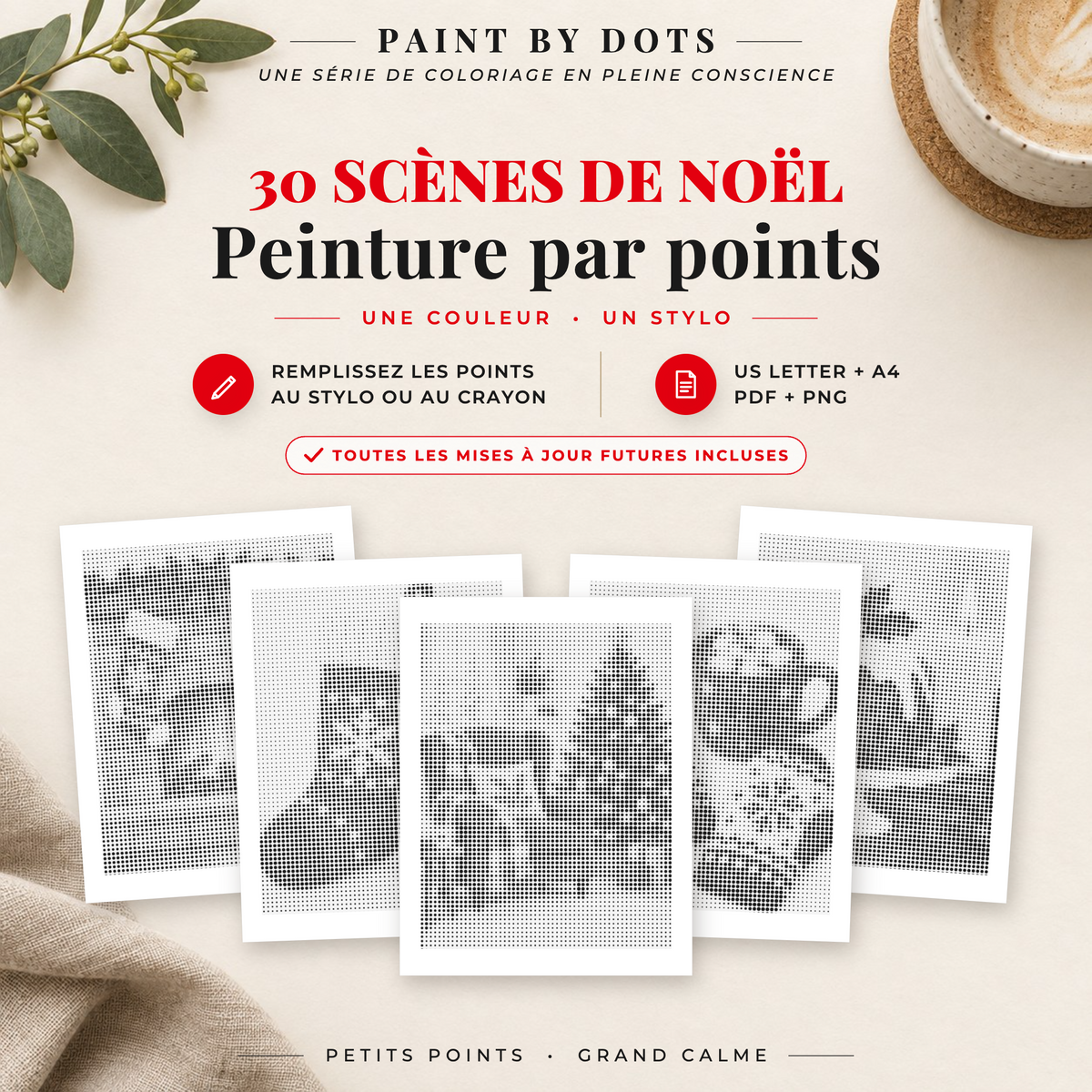 Couverture du livre Cosy Christmas de peinture par points avec 30 motifs de Noël à imprimer