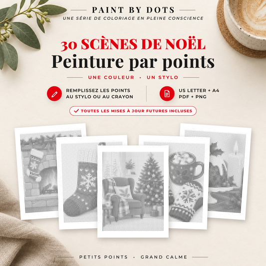Couverture du livre Cosy Christmas de peinture par points avec 30 motifs de Noël à imprimer