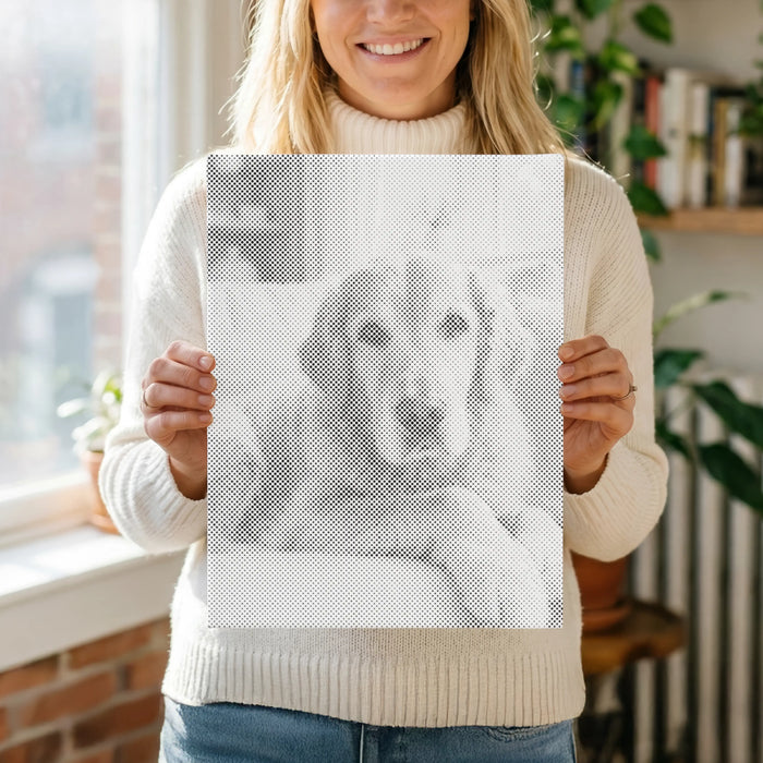 Une peinture par points personnalisée d'un animal, exposée à la maison