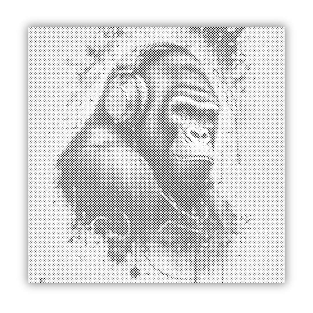 Gorilla mit Kopfhörern | Peinture par Points Artisanale Kit Complet en œuvre de peinture par points terminée