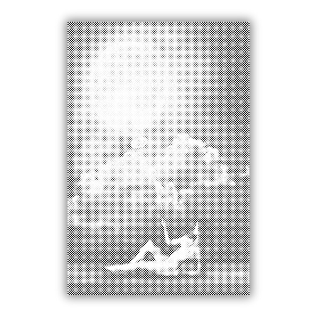 Dot Painting Herrscher des Mondes – Punktmalerei mit Frau, die den Mond betrachtet