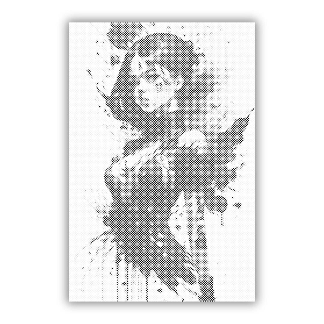 Dot Painting Provokative Frau | Ausdrucksstarke Punktmalerei mit Aktmotiv