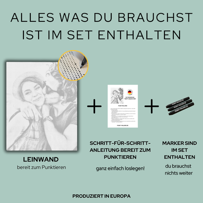Punktkunst-Wandbild inspiriert vom Mädchen mit dem Perlenohrring in moderner, minimalistischer Darstellung punktmalerei