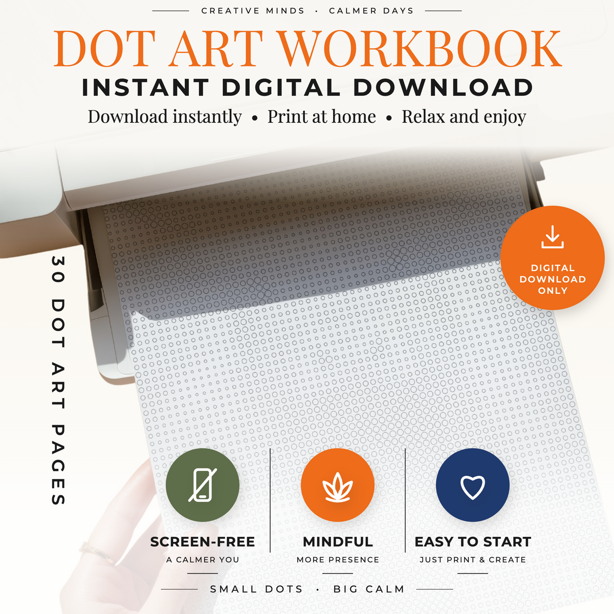 Halloween dot painting book cover with 30 printable designs in PDF and PNG