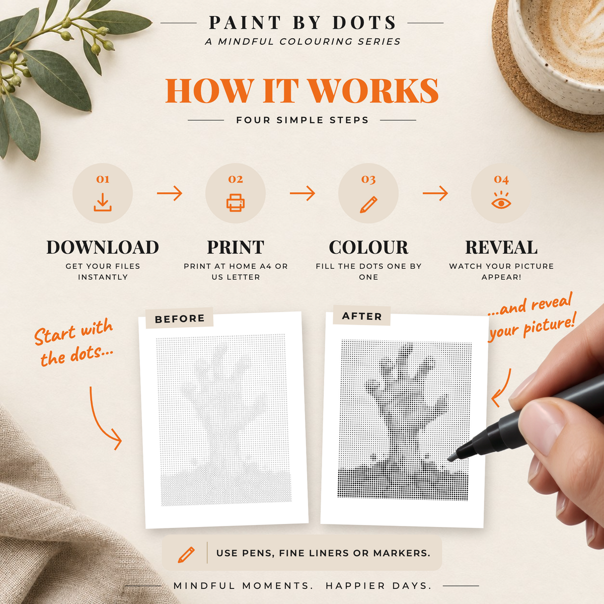 How to download, print and fill the circles in the Halloween dot painting book