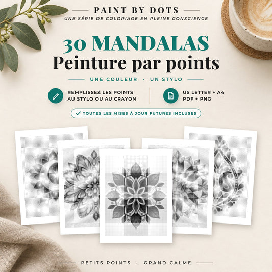 Couverture du livre Mandala de peinture par points avec 30 motifs de mandalas à imprimer