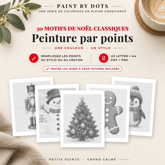Couverture du livre Noël facile de peinture par points avec 30 motifs de Noël faciles à imprimer