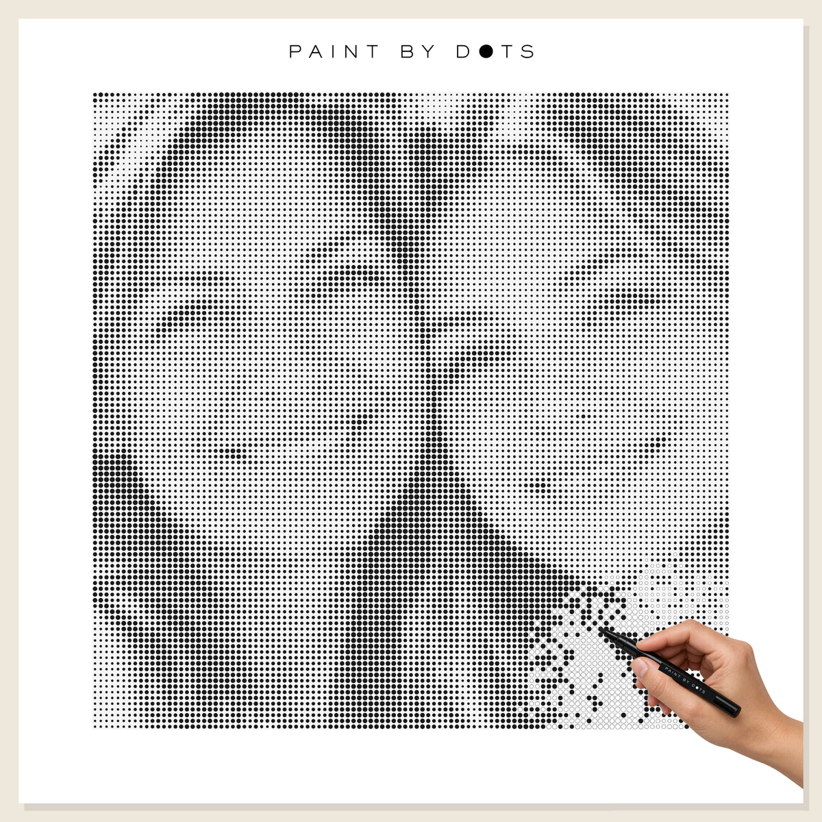 Peinture par points d’après une photo en cours de réalisation avec un feutre Paint By Dots