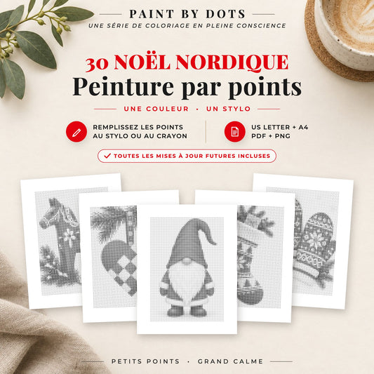Couverture du livre Noël scandinave de peinture par points avec 30 motifs de Noël nordique à imprimer